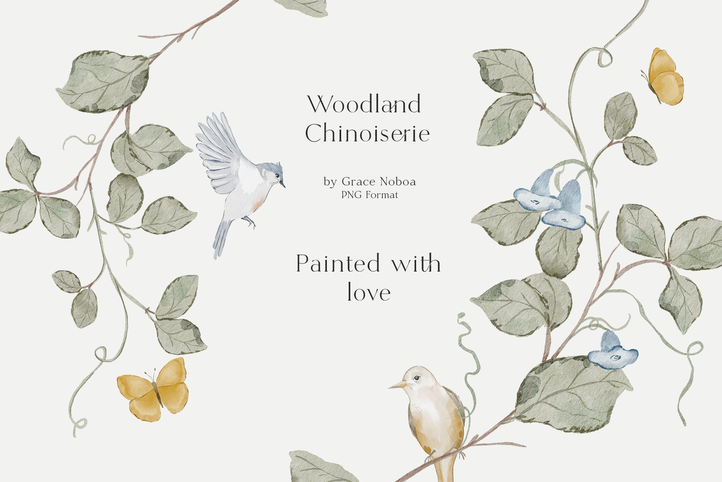 Watercolor woodland chinoiserie collection
