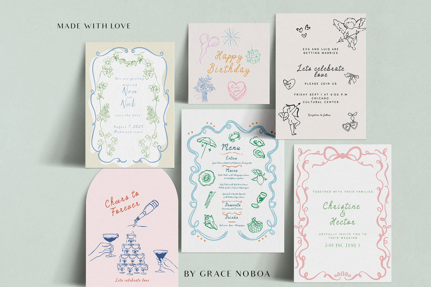 Watercolor Wedding Whimsical doodle line art