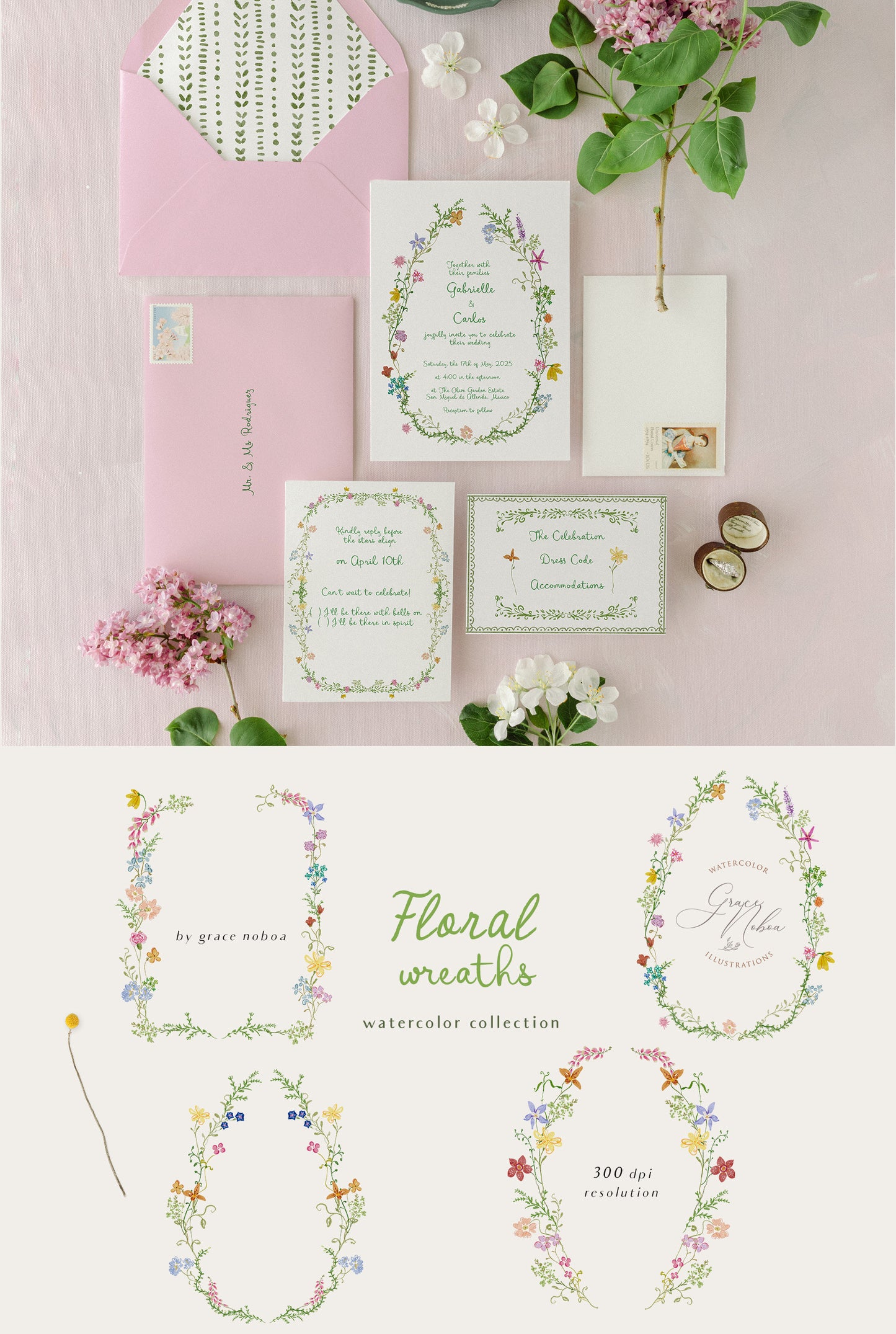 Hand-drawn watercolor quirky whimsy flowers