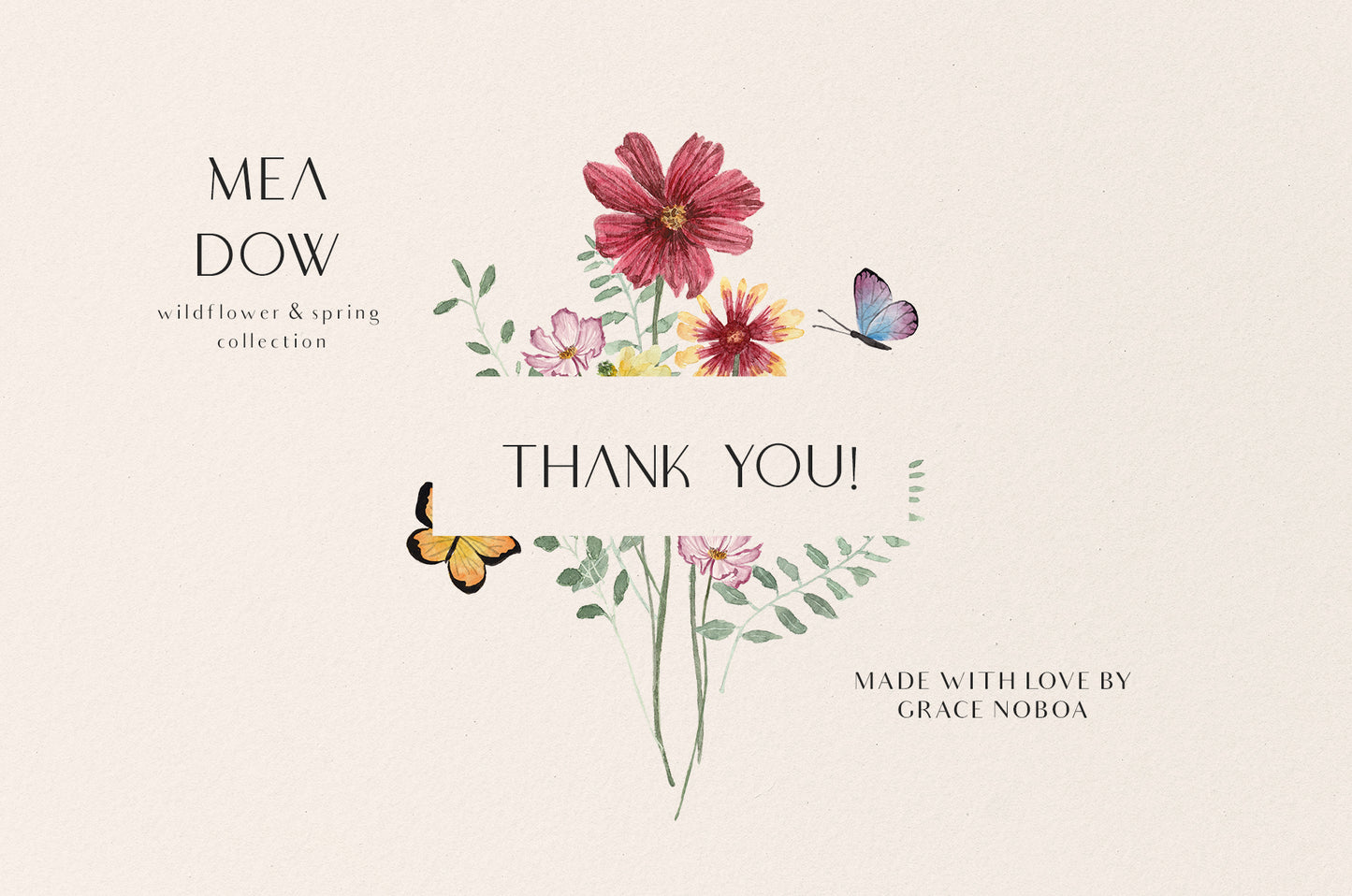Meadow bright wild flowers watercolor clipart set