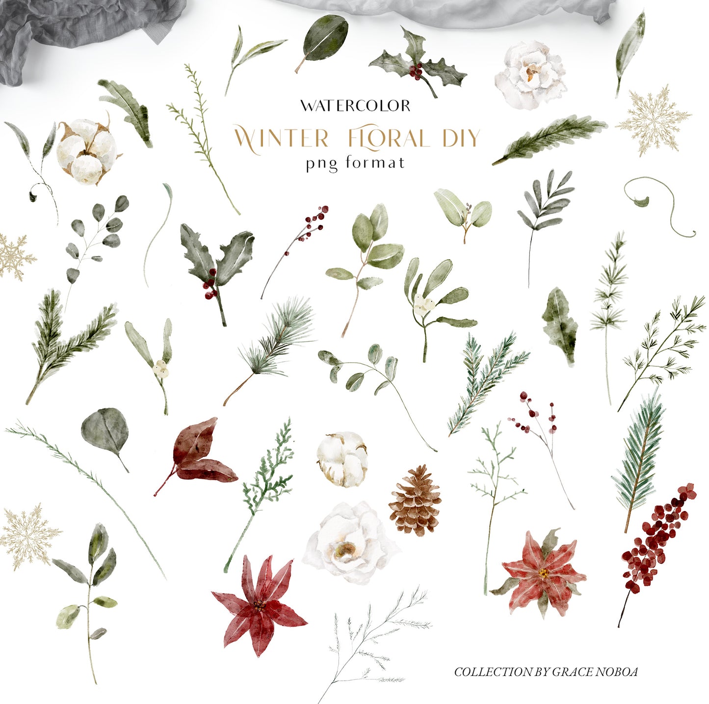 Watercolor Christmas winter grennery florals clipart
