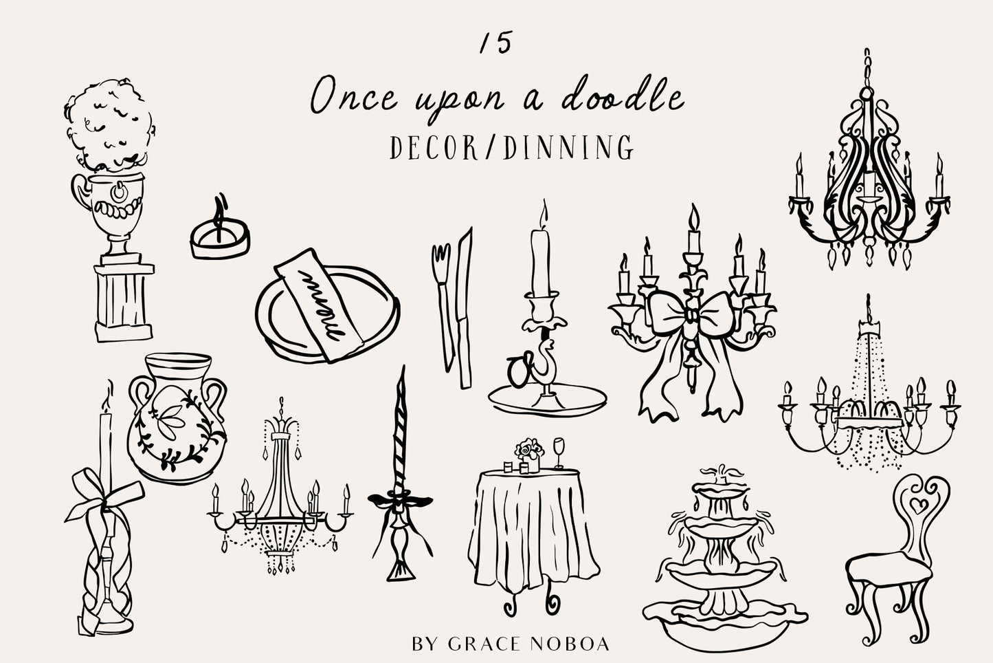 Watercolor Wedding Whimsical doodle line art