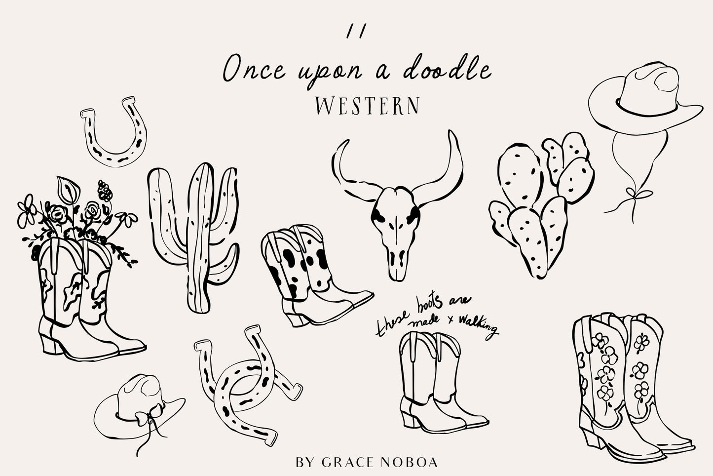 Watercolor Wedding Whimsical doodle line art