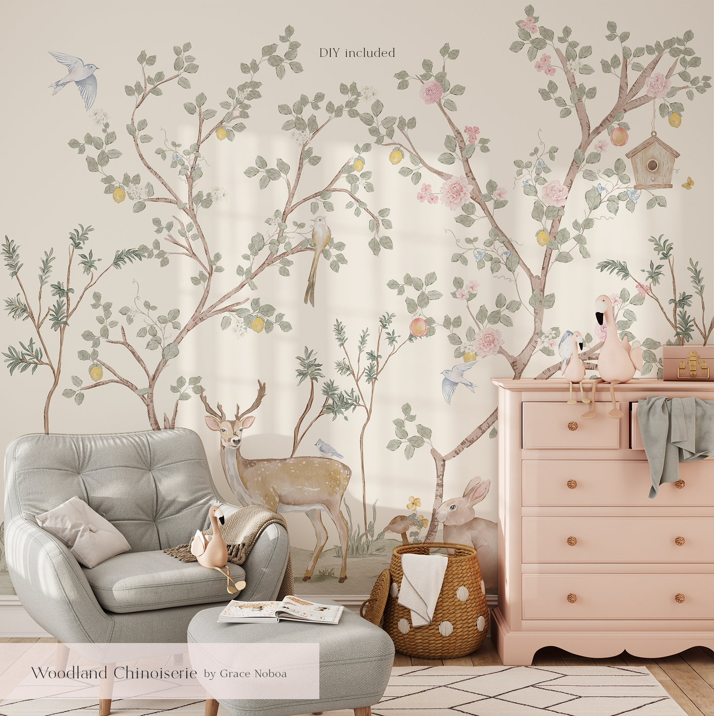 Watercolor woodland chinoiserie collection