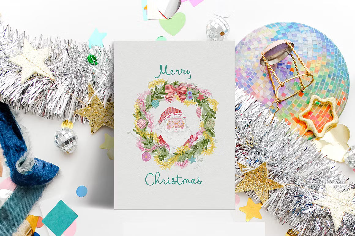 Watercolor whimsical santa claus christmas quirky clipart illustrations
