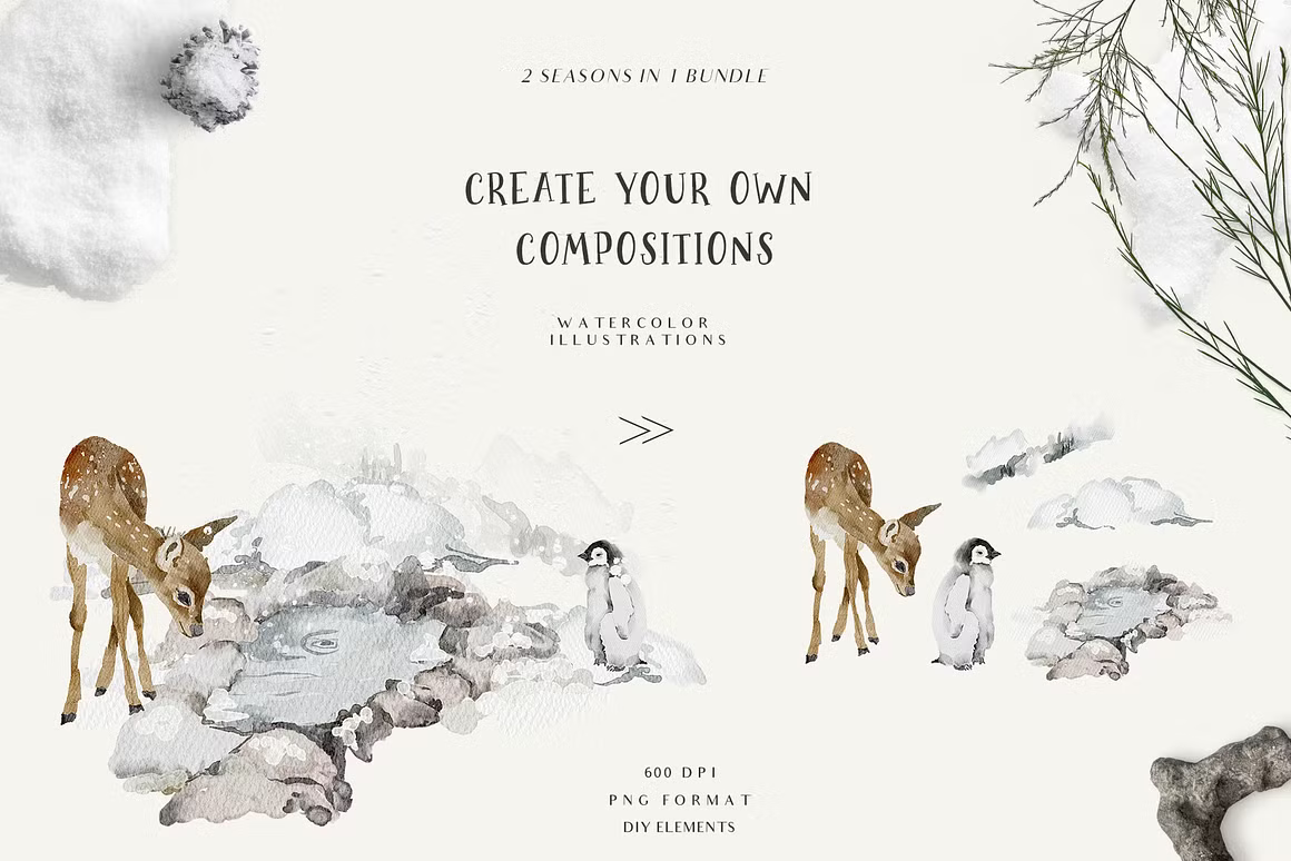 Fall & Winter Woodland Animals set for kids and childrens cliparts