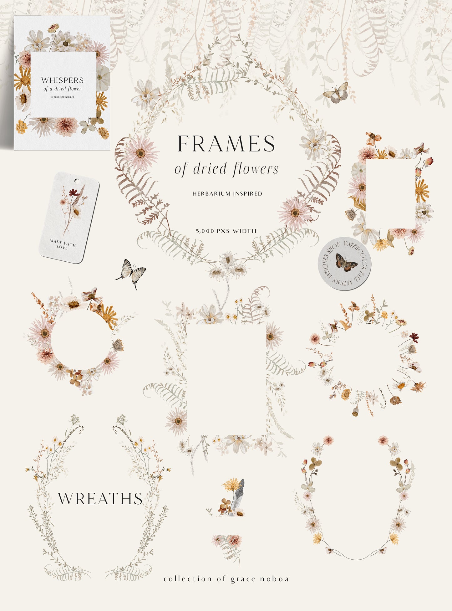 Wildflowers dried flowers watercolor floral clipart