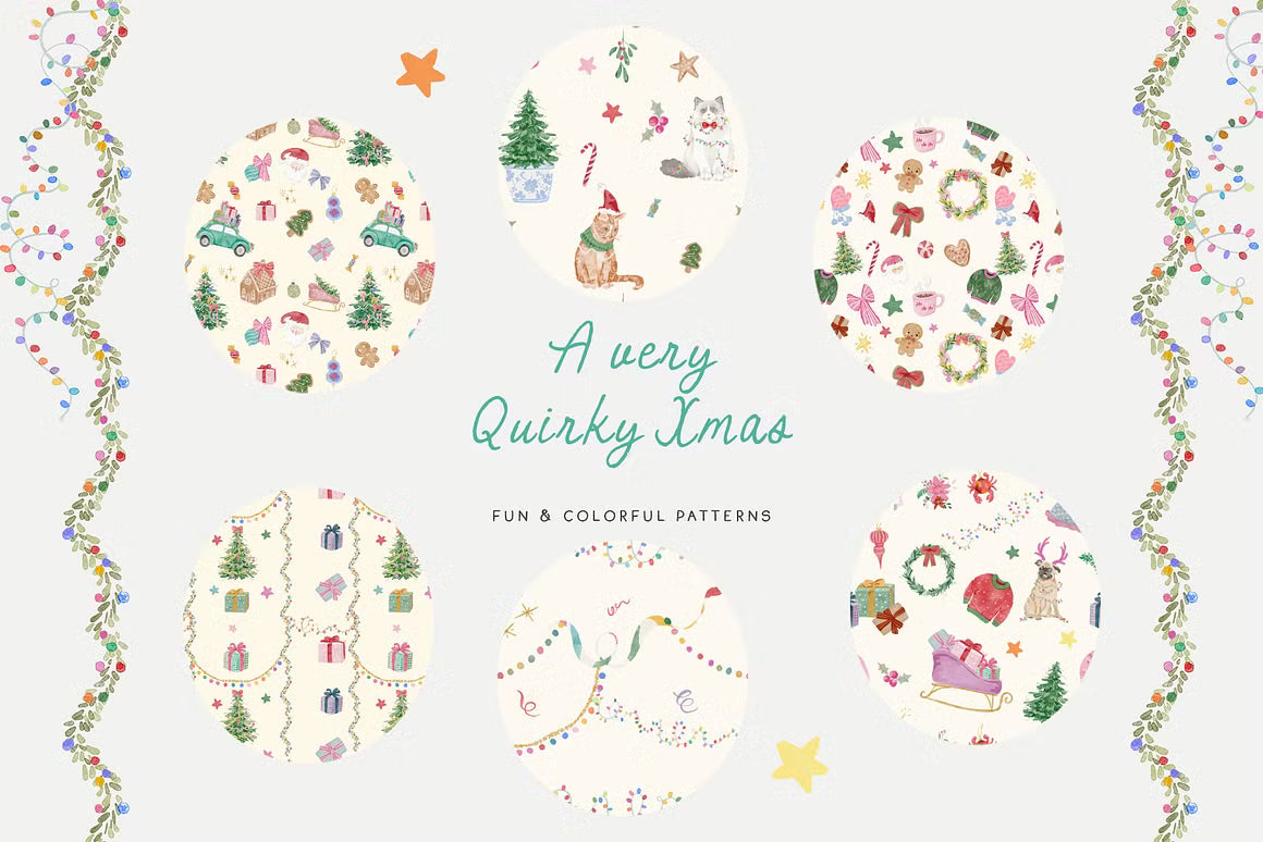 Watercolor whimsical santa claus christmas quirky clipart illustrations