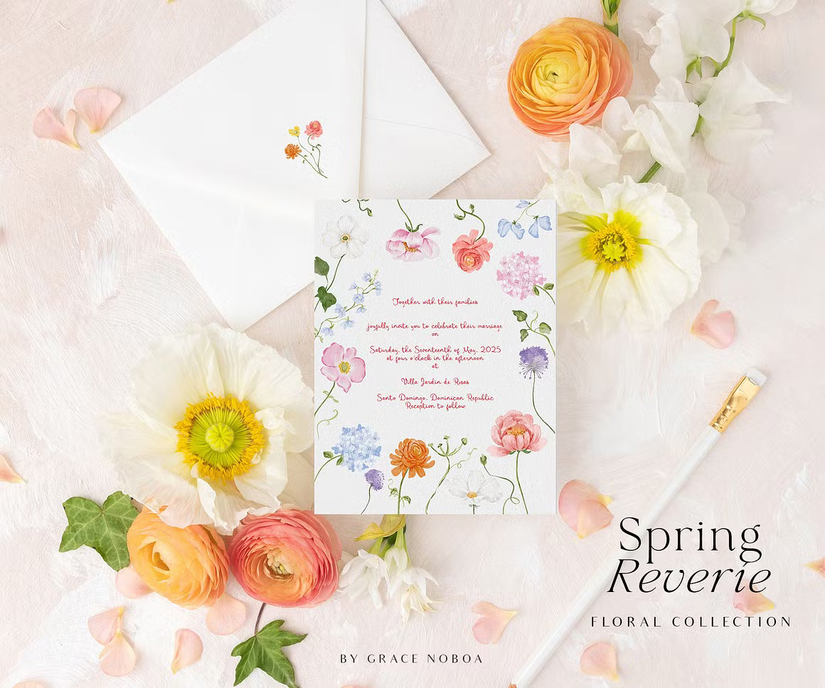 watercolor spring summer garden flowers set