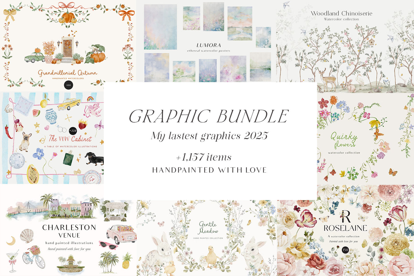 Big WHOLE SHOP ACCESS bundle all time graphics watercolor and line art clipart