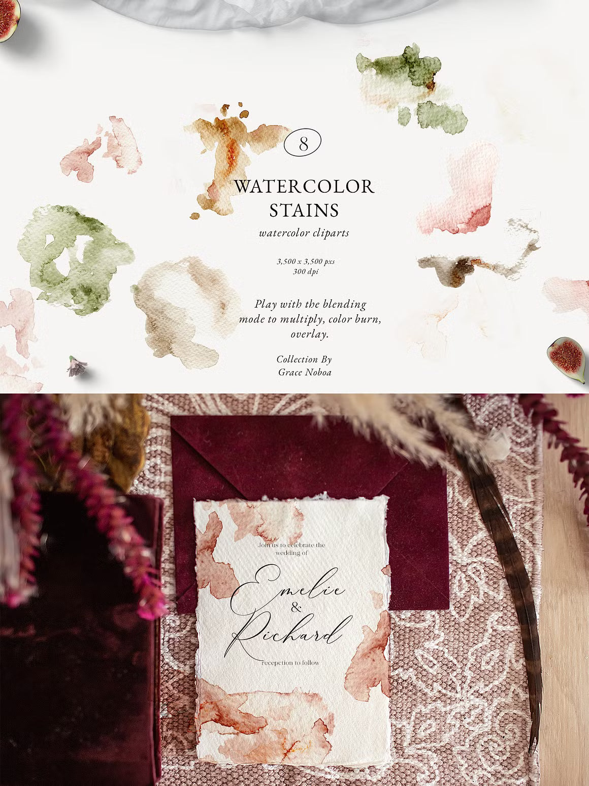 Burgundy and pink fall peach floral clipart set clipart