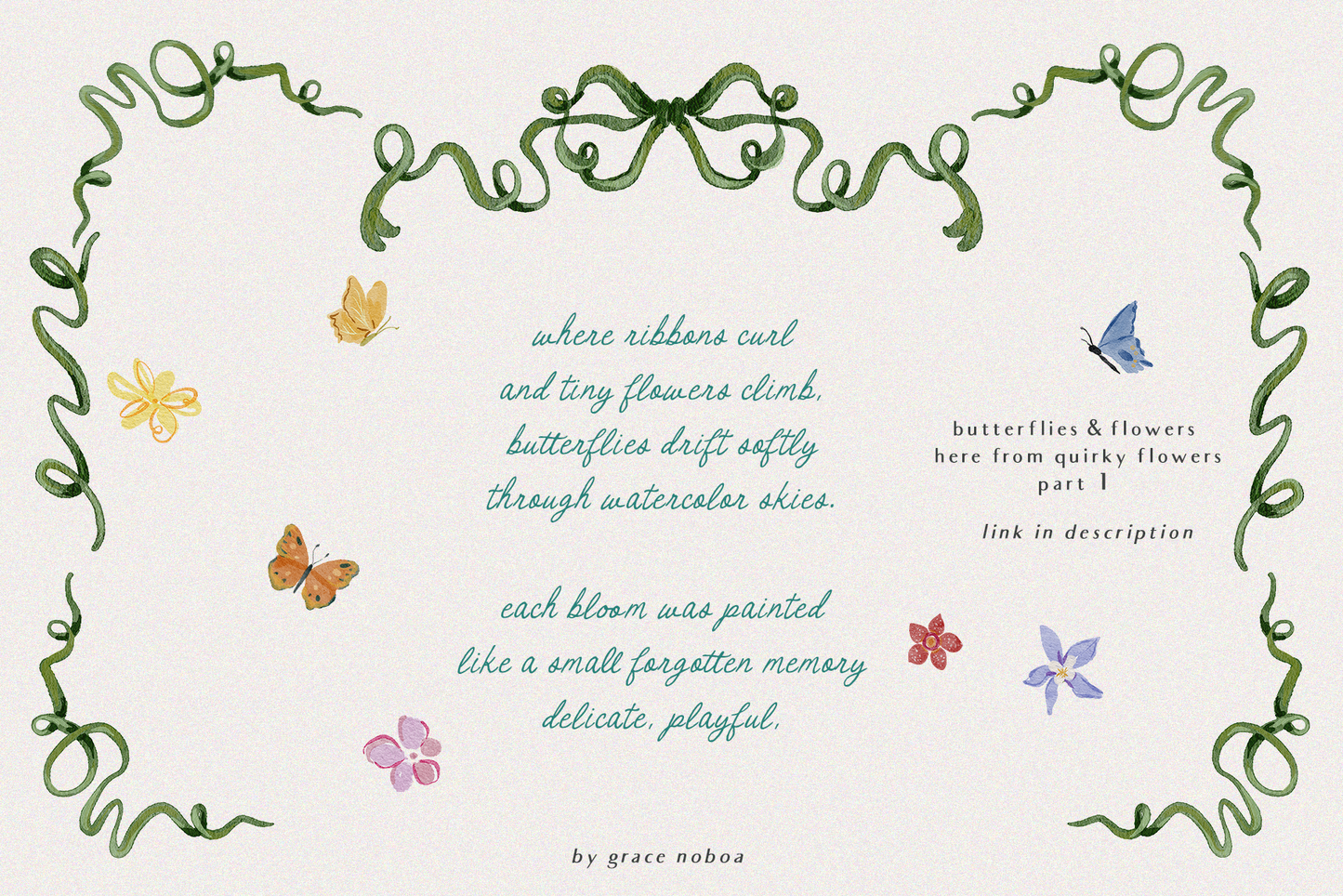 Watercolor quirky and whimsical summer spring flowers for fun and colorful stationary