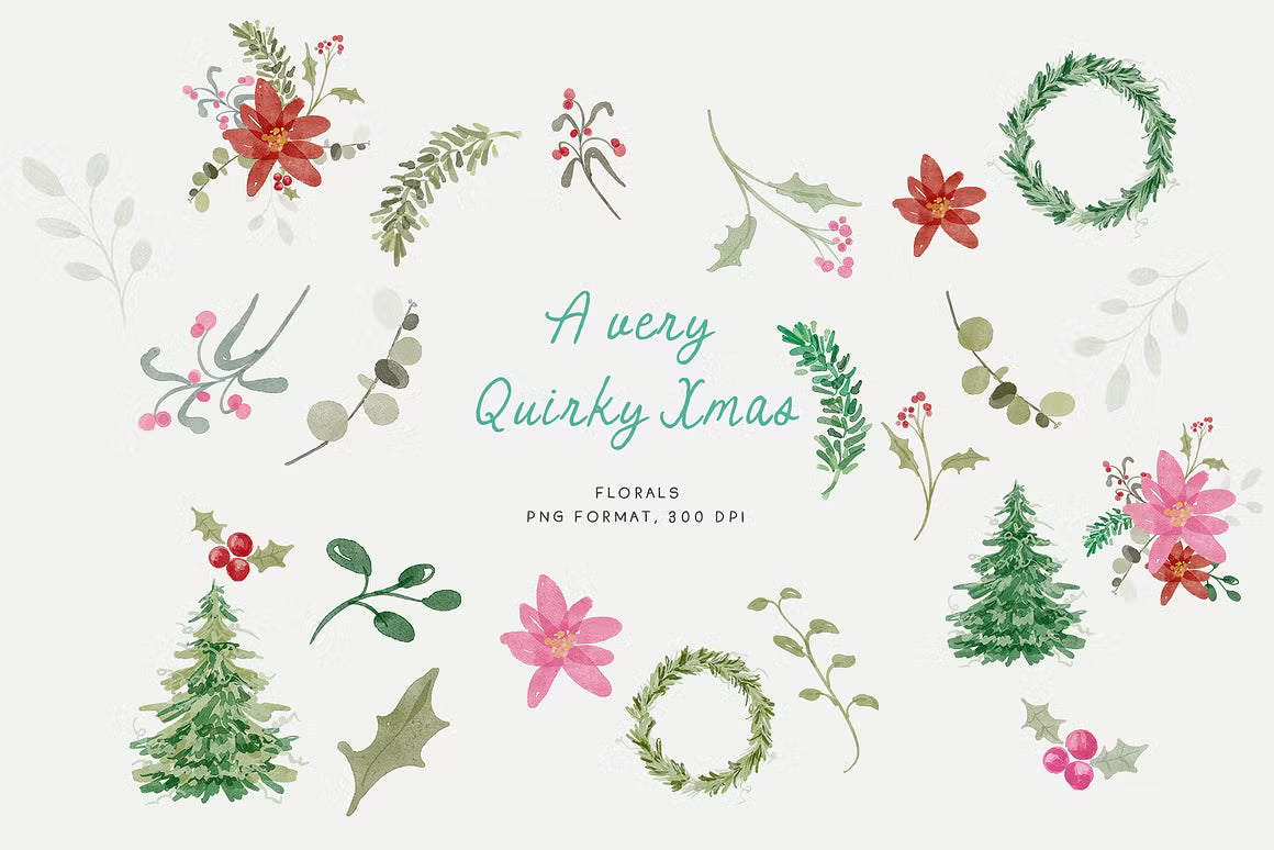 Watercolor whimsical santa claus christmas quirky clipart illustrations