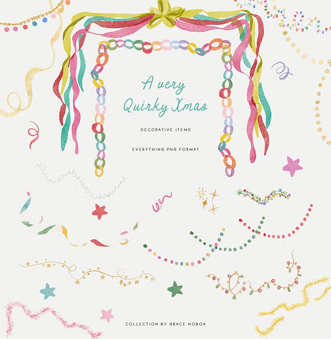 Watercolor whimsical santa claus christmas quirky clipart illustrations