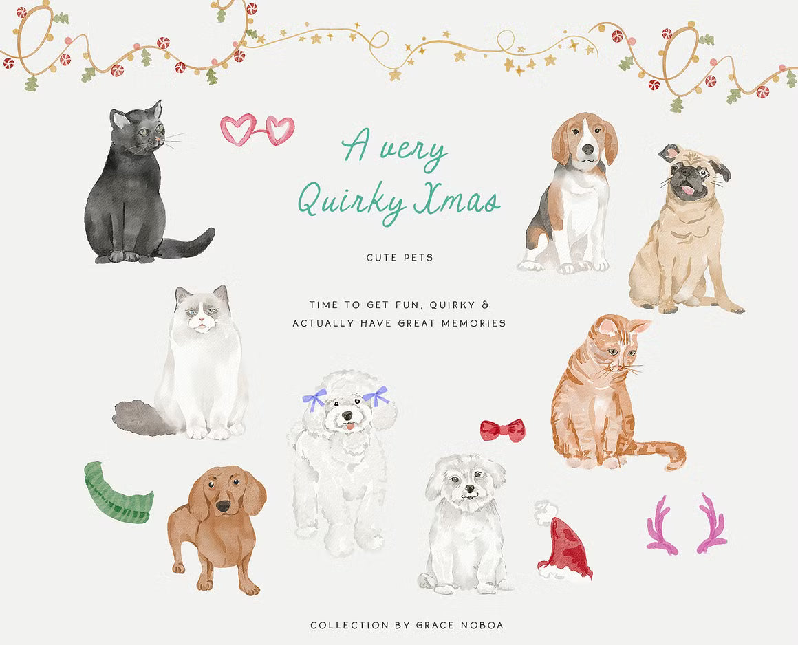 Watercolor whimsical santa claus christmas quirky clipart illustrations