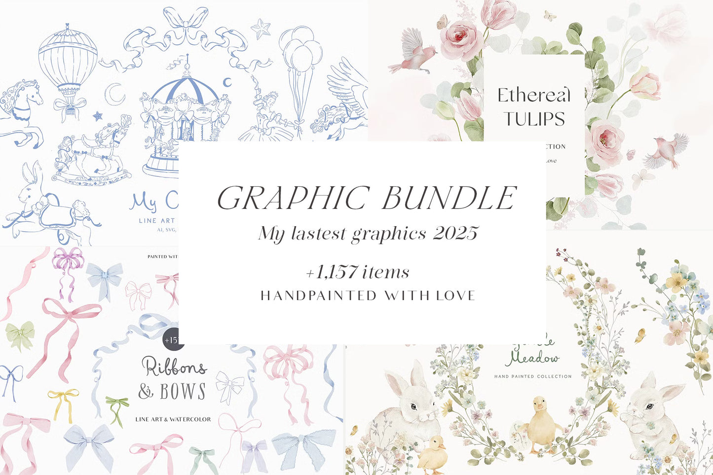 Big WHOLE SHOP ACCESS bundle all time graphics watercolor and line art clipart