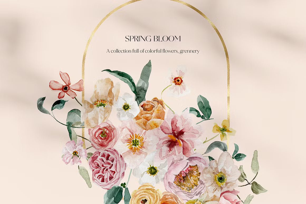 Spring summer flowers watercolor set