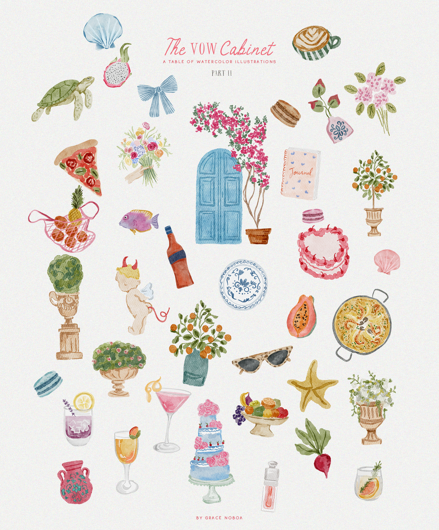 Watercolor fun quirky whimsical icon wedding illustrations