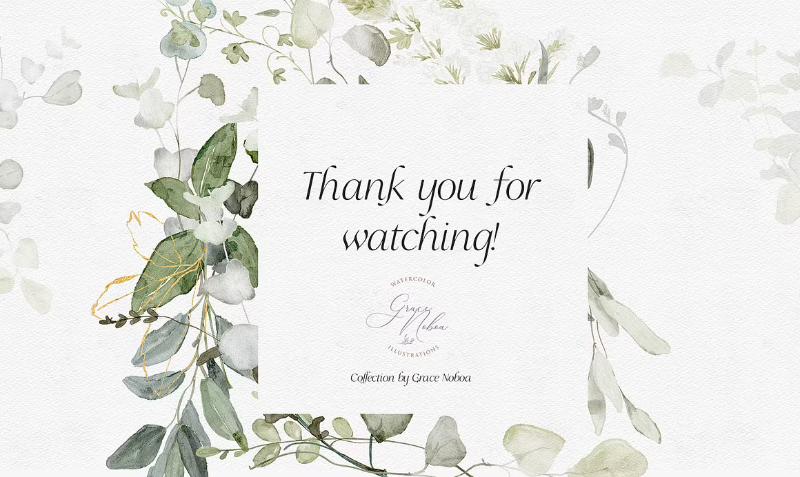 Greenery foliage & gold Leaves watercolor clipart