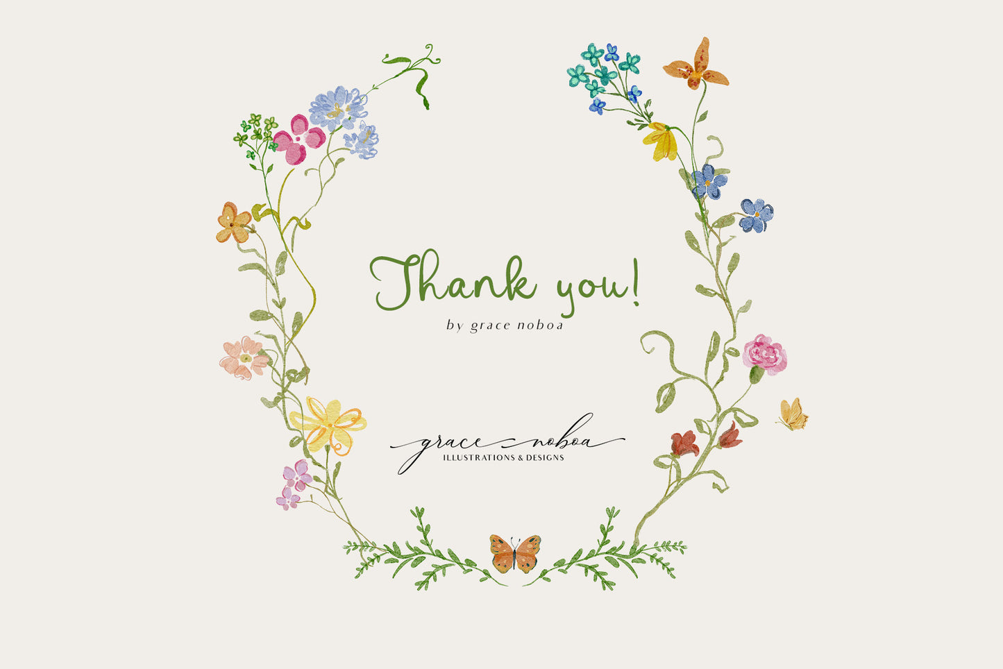 Hand-drawn watercolor quirky whimsy flowers