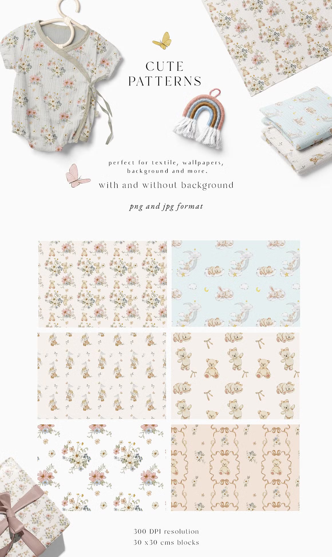 Teddy Bear & Bunny Watercolor spring illustrations