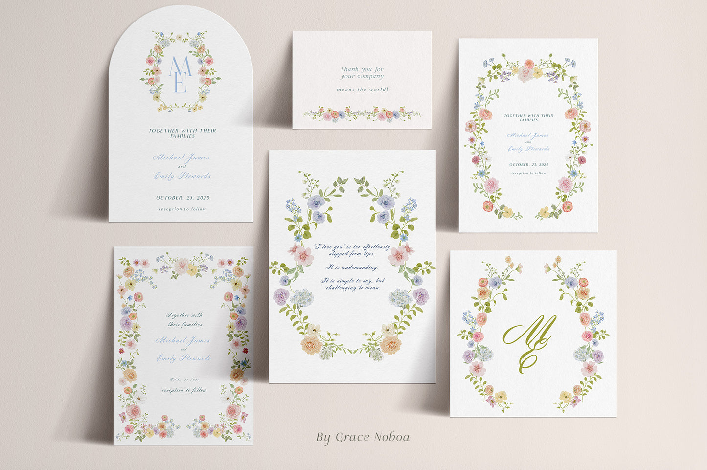 Spring summer pastel flowers clipart