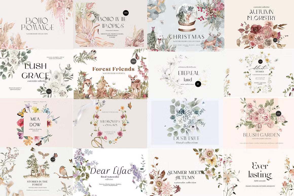 Big WHOLE SHOP ACCESS bundle all time graphics watercolor and line art clipart