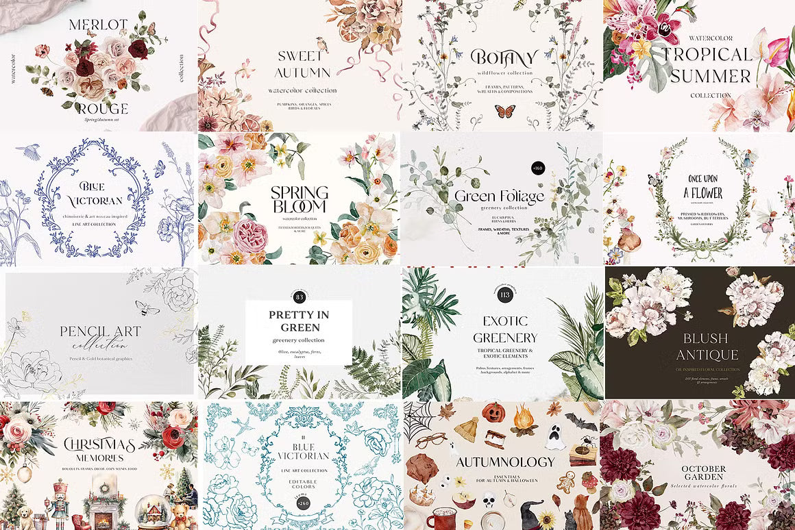 Big WHOLE SHOP ACCESS bundle all time graphics watercolor and line art clipart