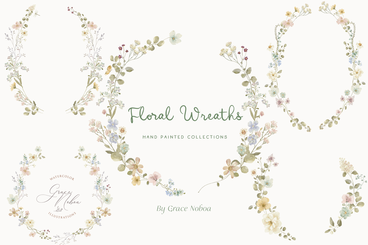 Easter watercolor cottagecore Bunny Spring wildflower meadow set