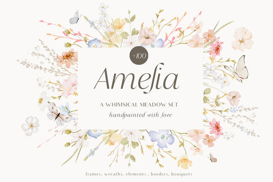 Watercolor dreamy Wildflowers Set