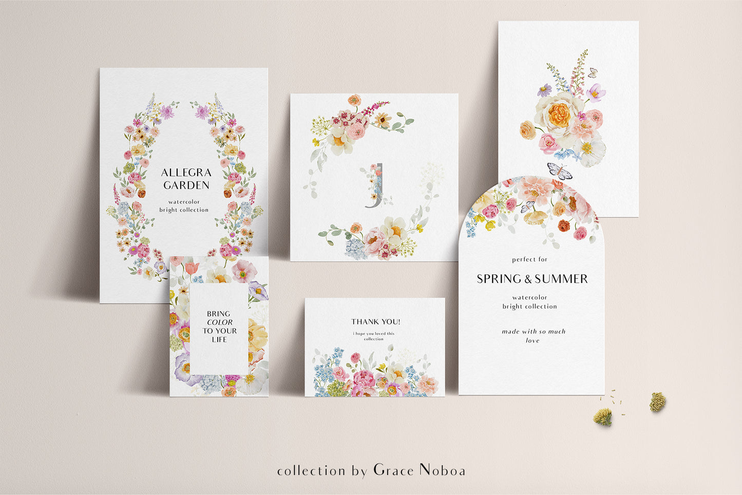 Spring Summer Watercolor Flowers set