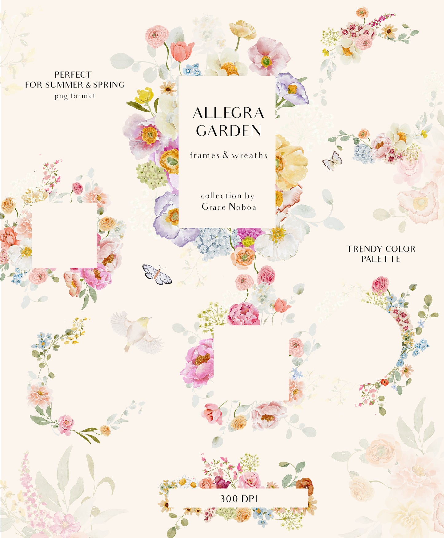 Spring Summer Watercolor Flowers set