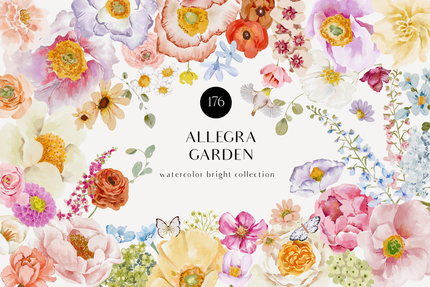 Spring Summer Watercolor Flowers set