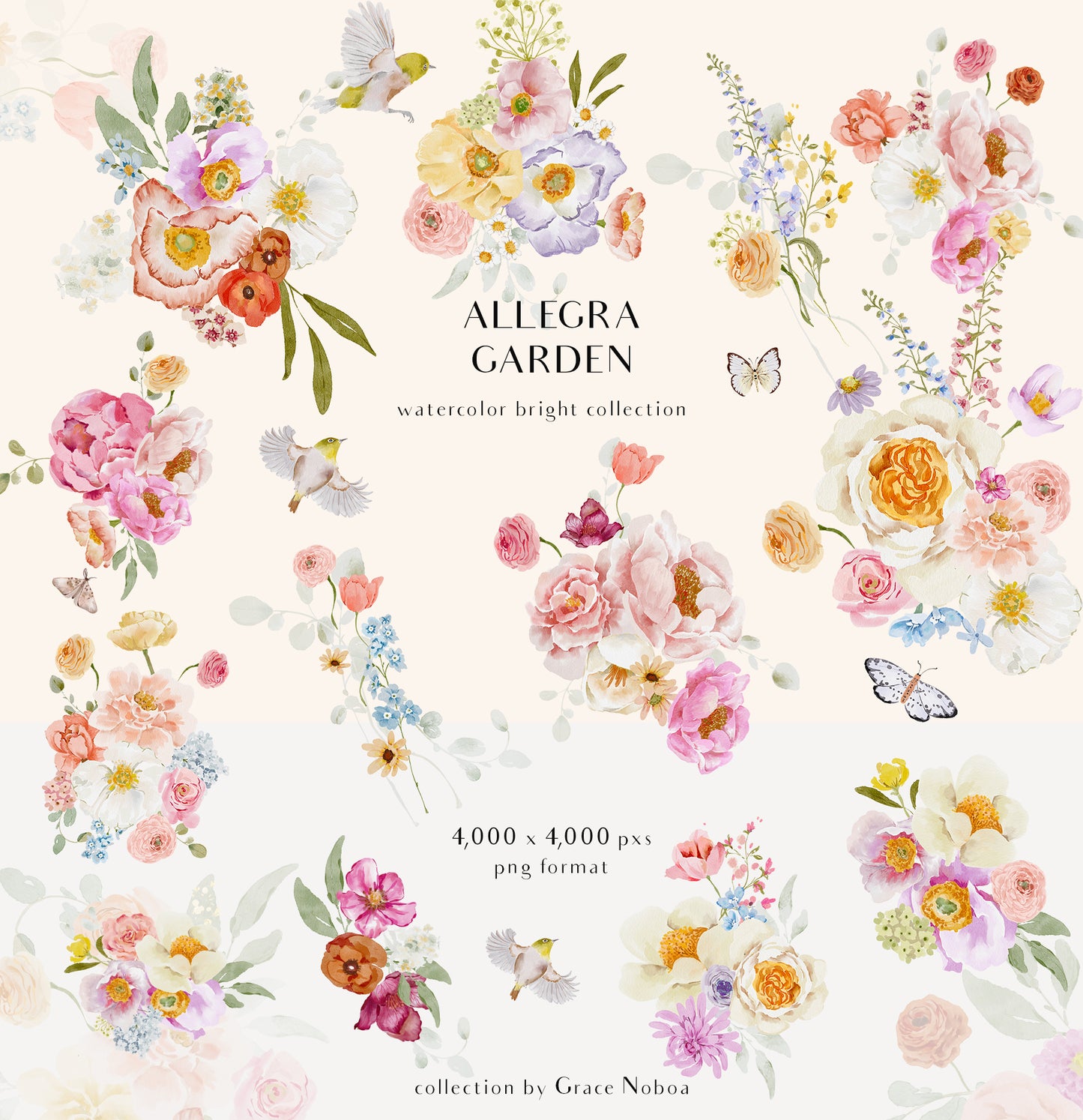 Spring Summer Watercolor Flowers set