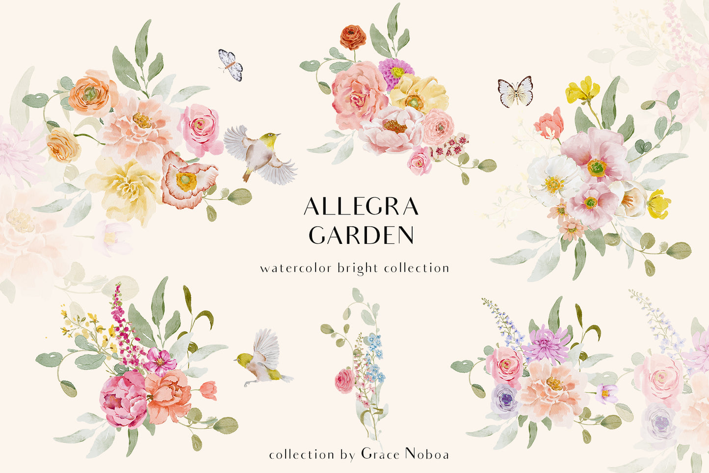 Spring Summer Watercolor Flowers set