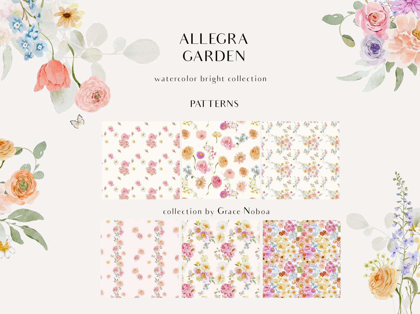 Spring Summer Watercolor Flowers set