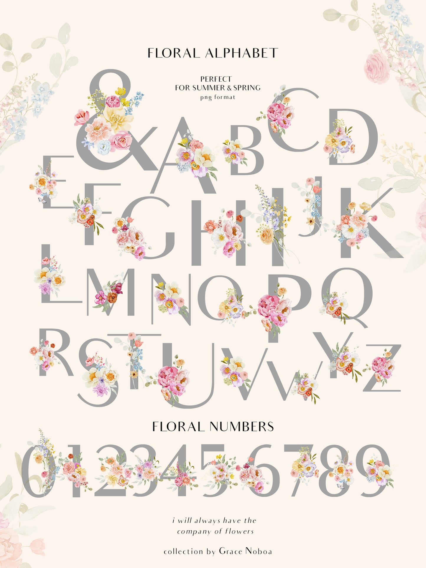 Spring Summer Watercolor Flowers set