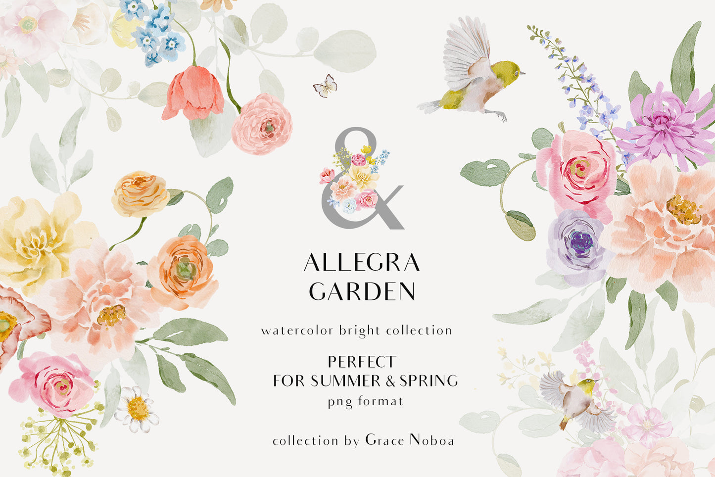 Spring Summer Watercolor Flowers set