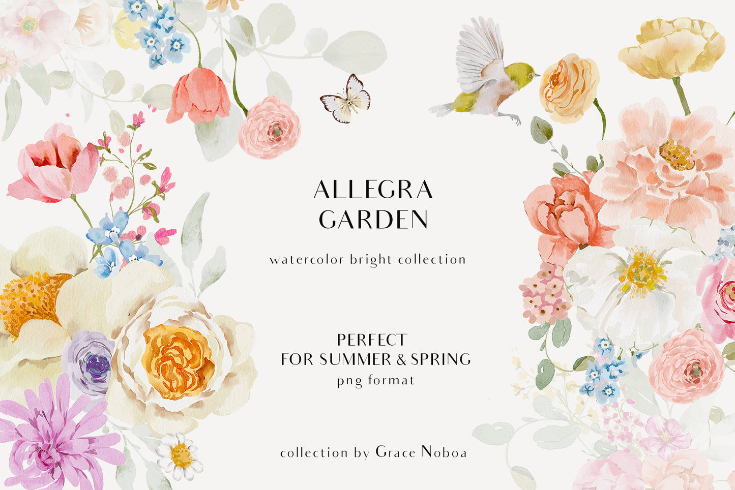 Spring Summer Watercolor Flowers set