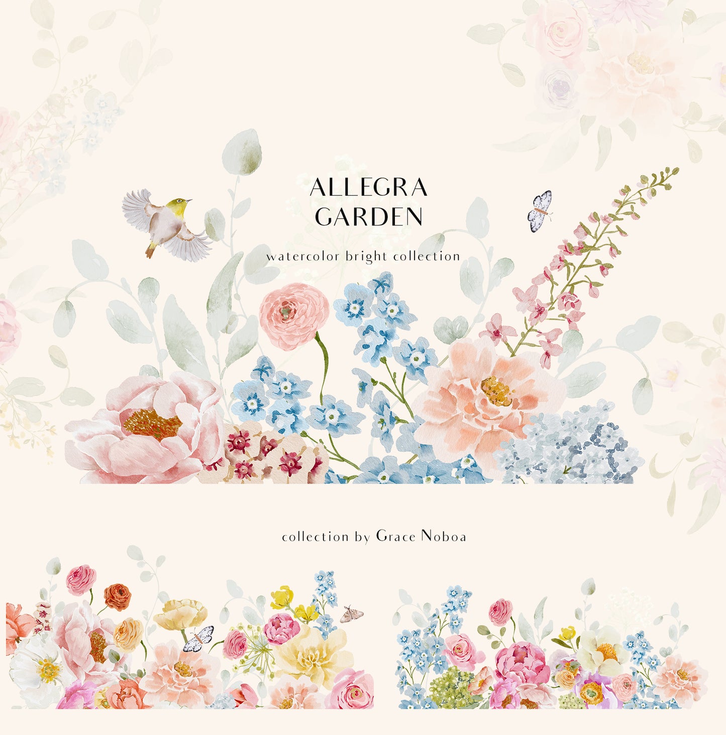 Spring Summer Watercolor Flowers set