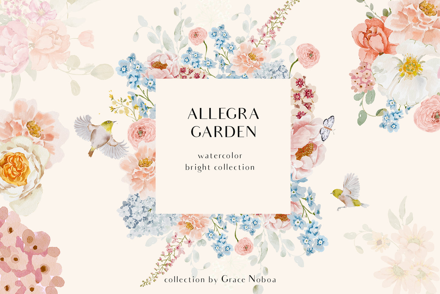 Spring Summer Watercolor Flowers set