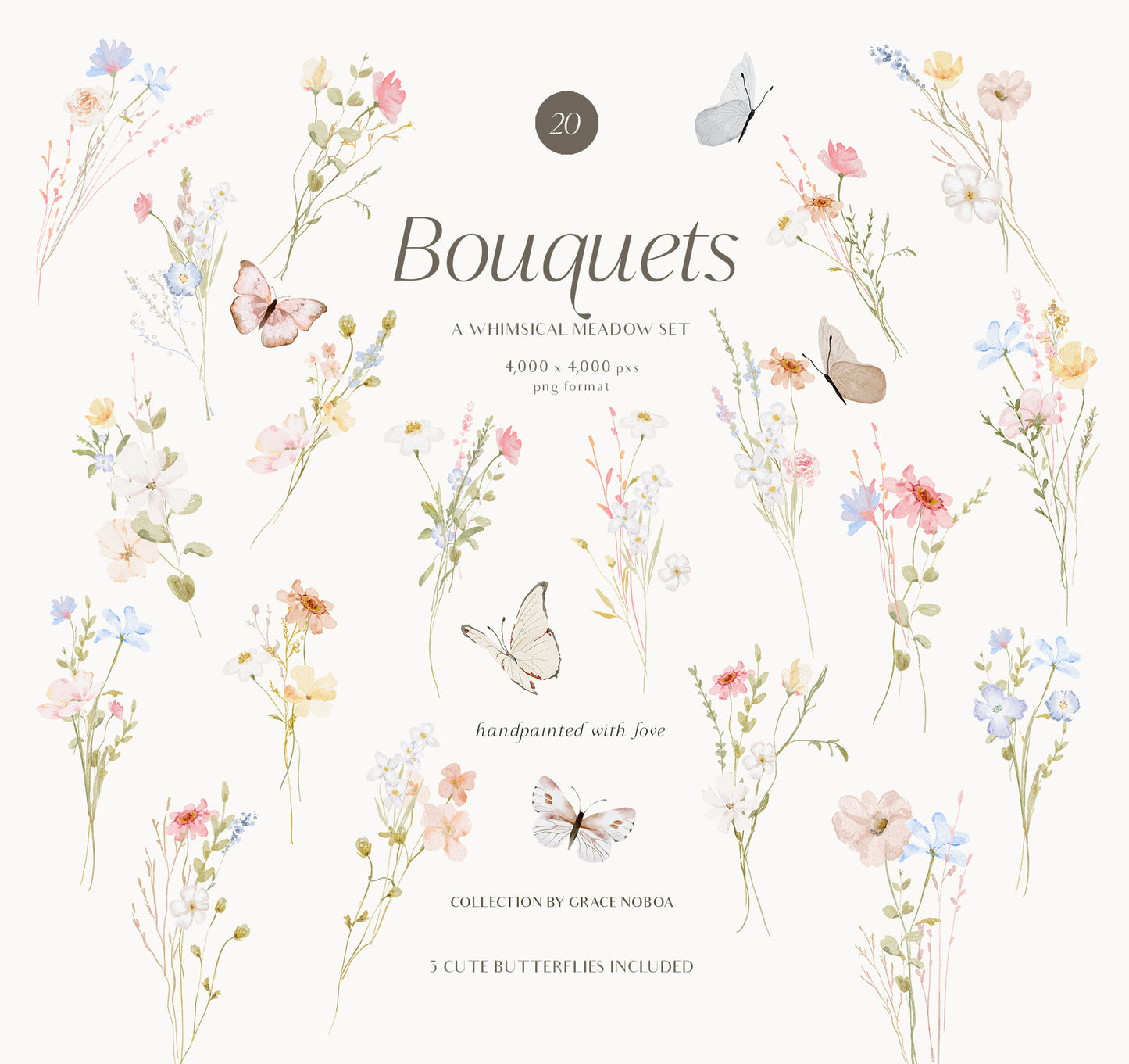 Watercolor dreamy Wildflowers Set