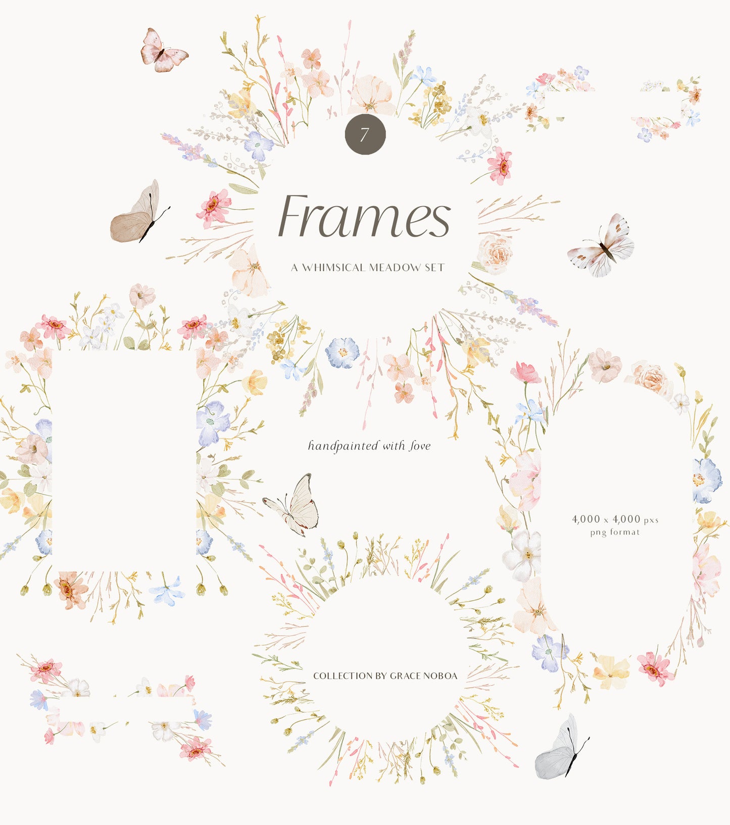 Watercolor dreamy Wildflowers Set