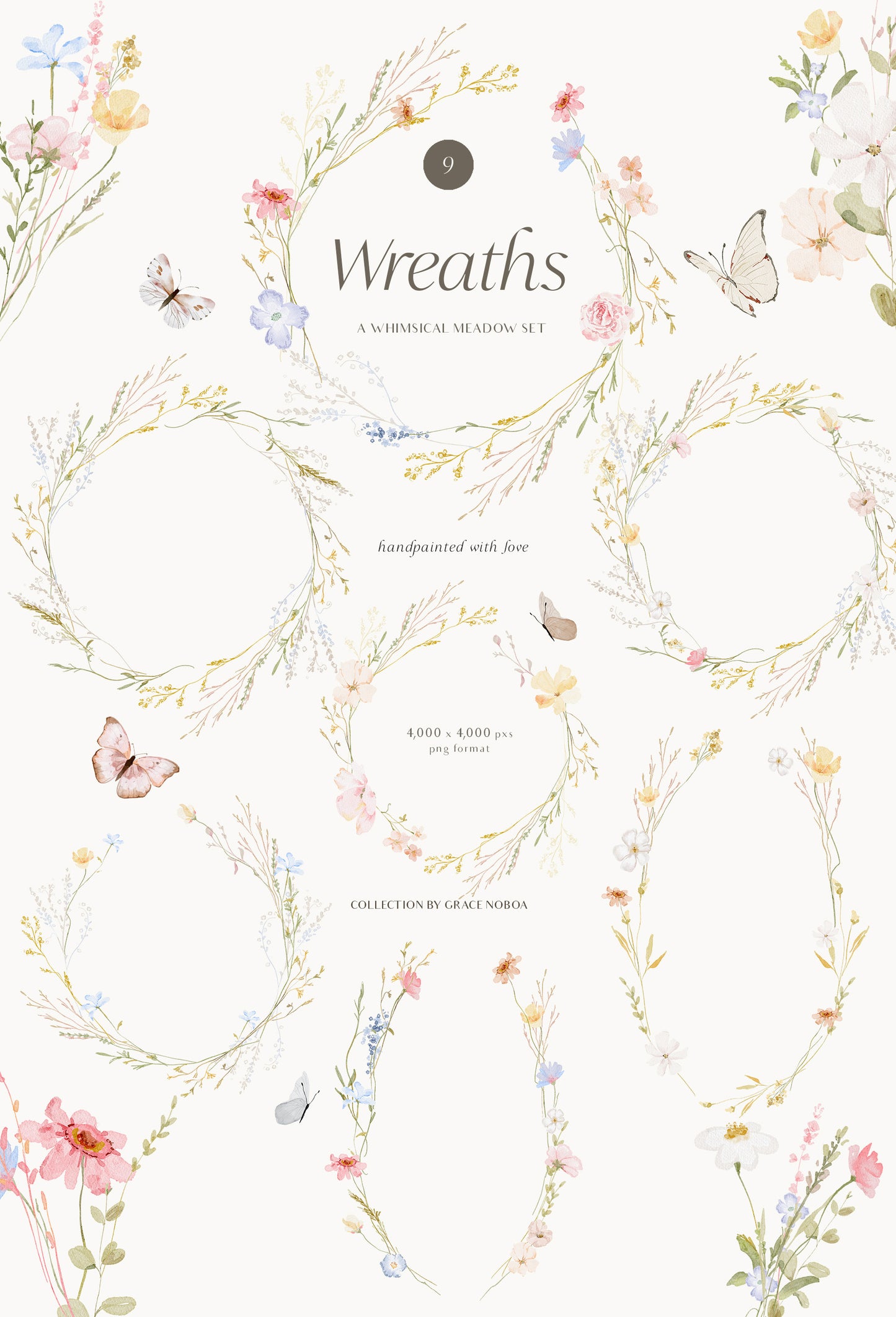 Watercolor dreamy Wildflowers Set