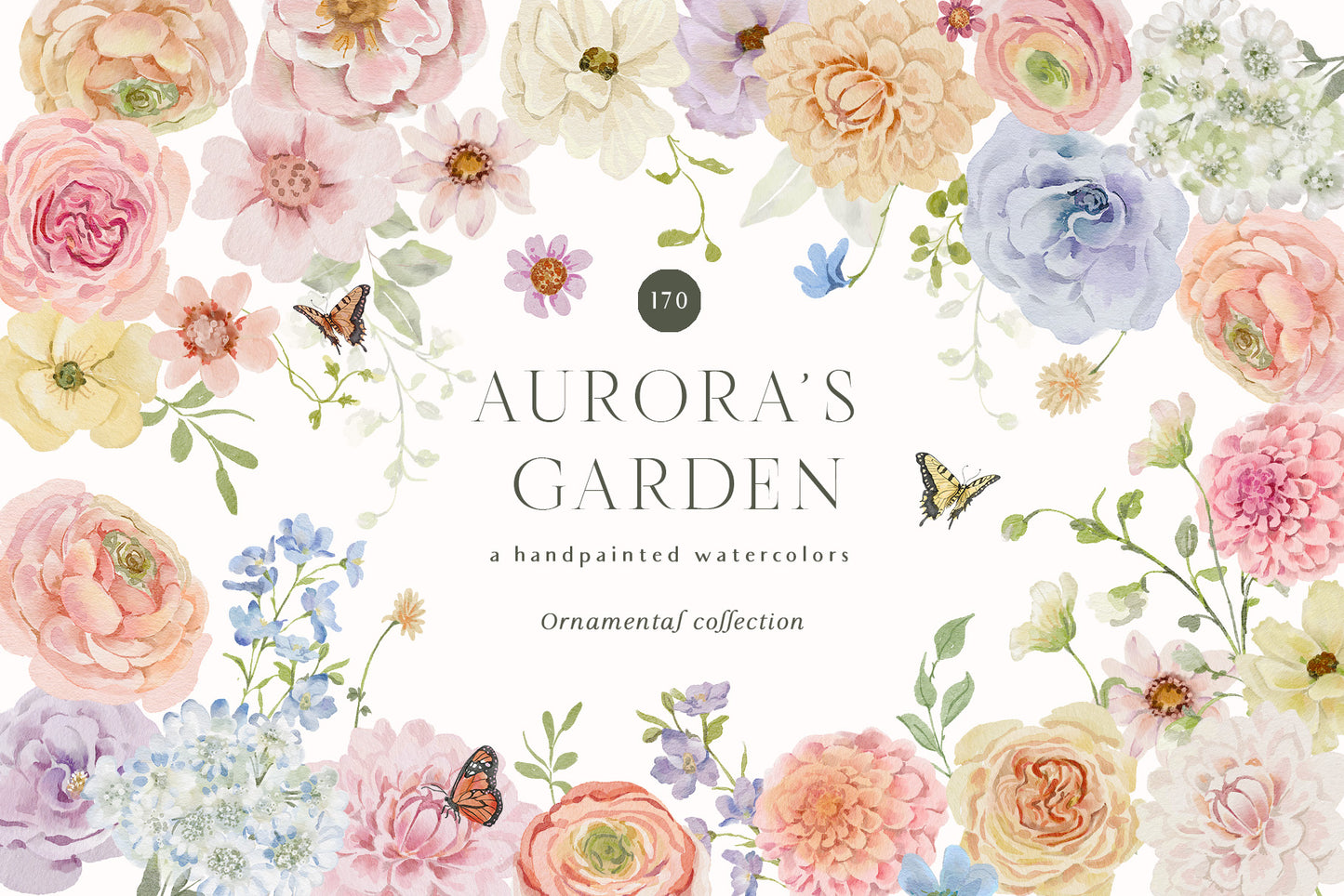 Spring summer pastel flowers clipart