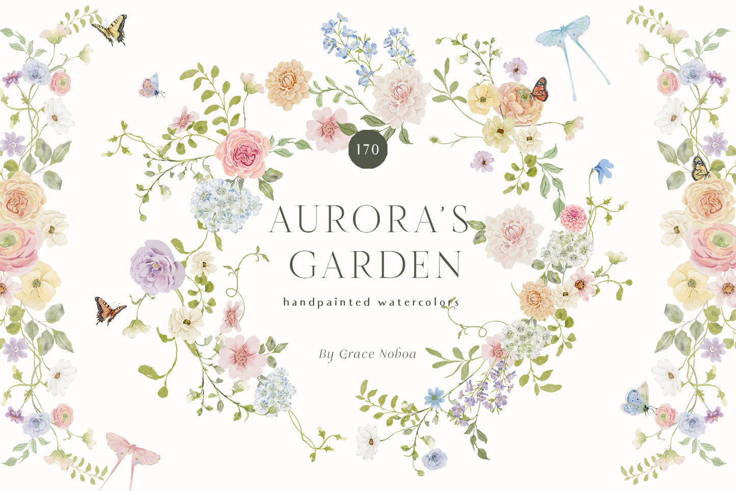 Spring summer pastel flowers clipart