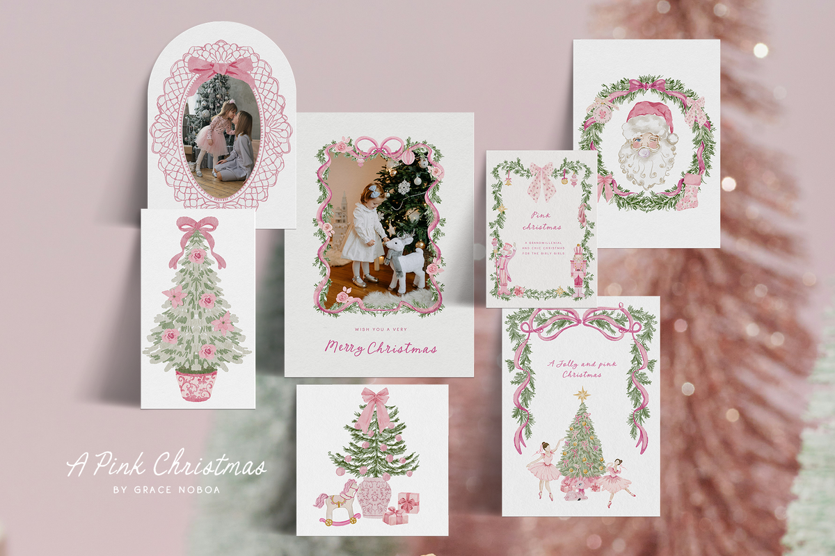 Pink Christmas coquette floral santa claus, grandmillenial holiday