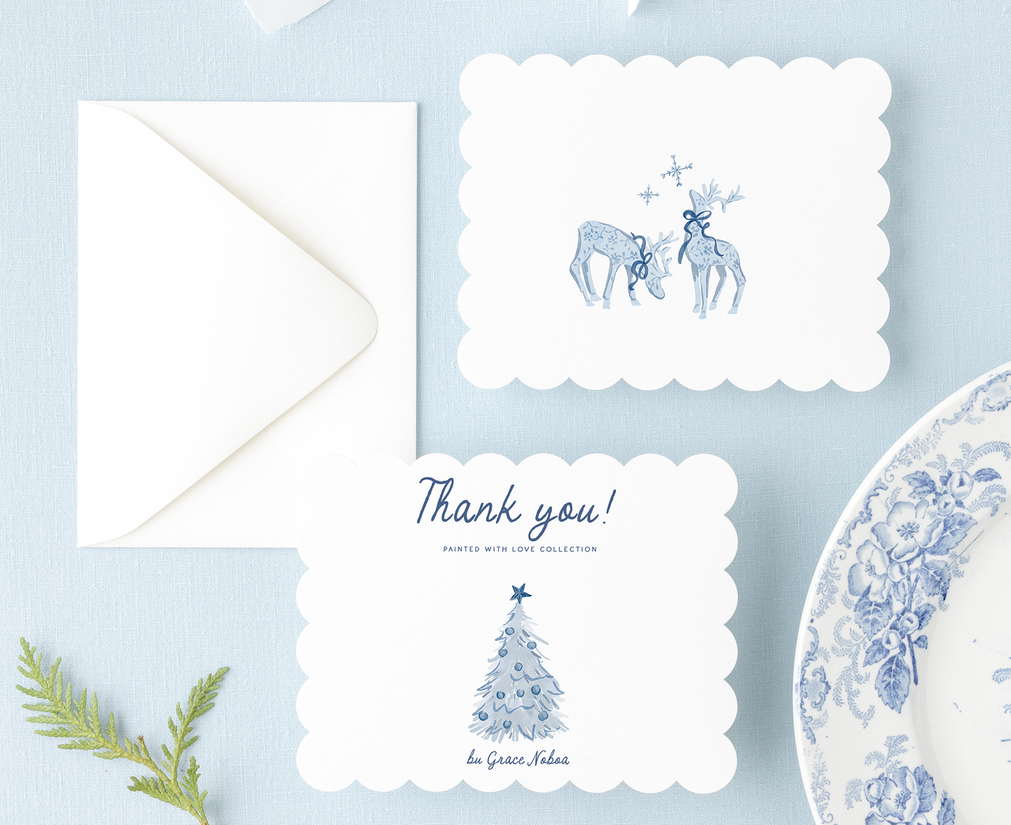 Watercolor blue christmas preppy grandmillenial cliparts illustrations for winter