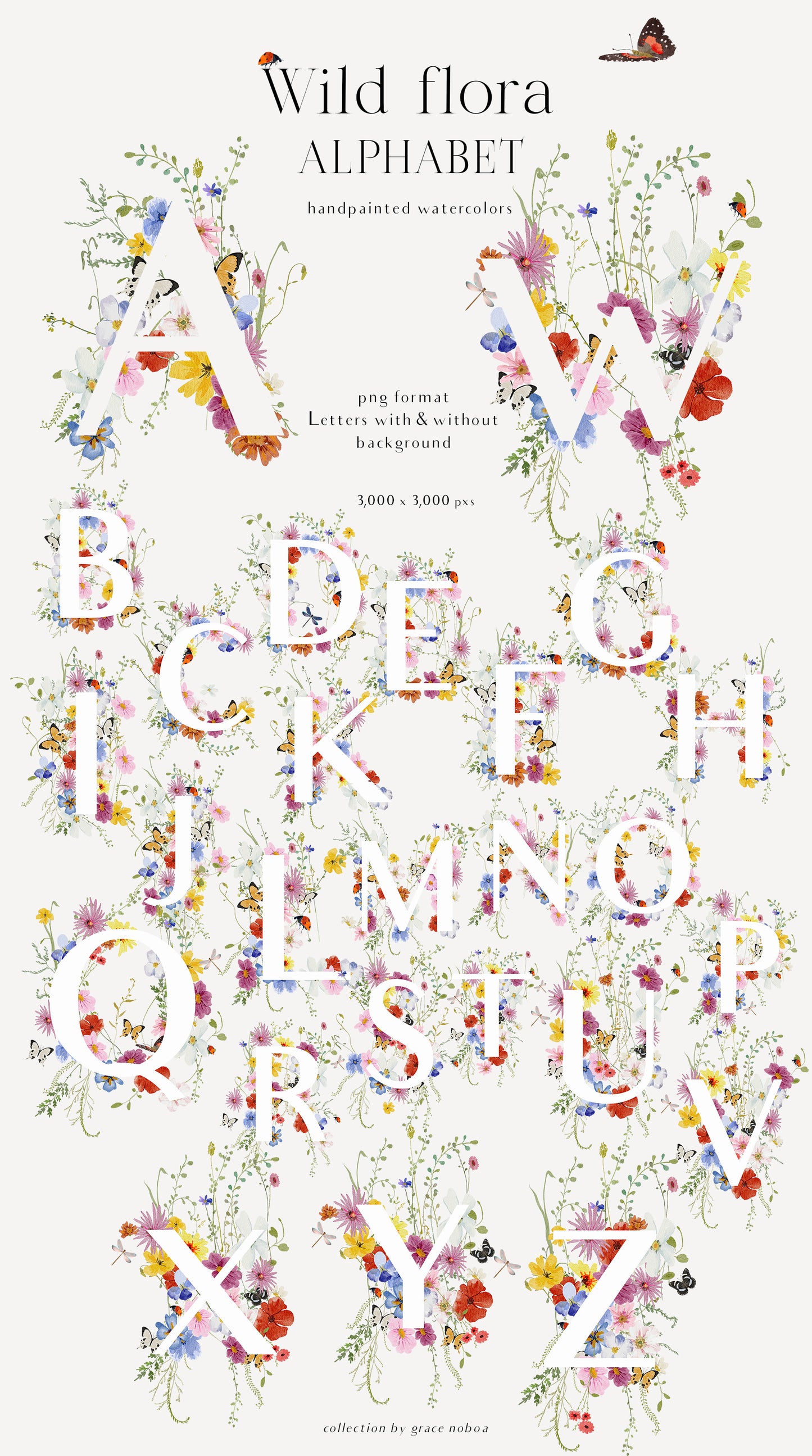 Watercolor Bright wildflowers fields colorful flowers clipart