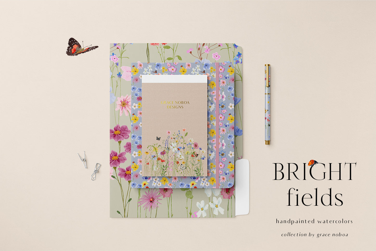 Watercolor Bright wildflowers fields colorful flowers clipart